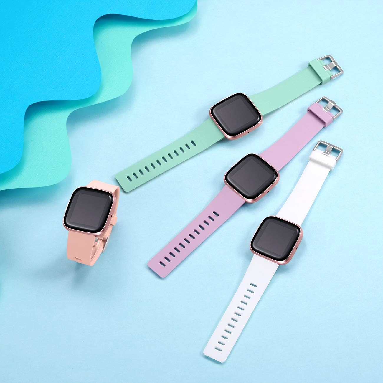 Ouwegaga Pack 4 Silicone Sport Replacement Strap Compatible with Fitbit Versa Strap/Fitbit Versa Lite Strap/Fitbit Versa 2 Strap - Image 3