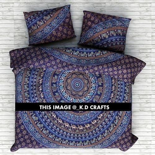 KD CRAFTS NEW Full Indian Medallion Queen Size Cotton Doona Duvet Cover Set Hippie Bohemian Mandala Blanket Quilt Cover Bedspread Bedding Comforter Cover With Pillow Covers