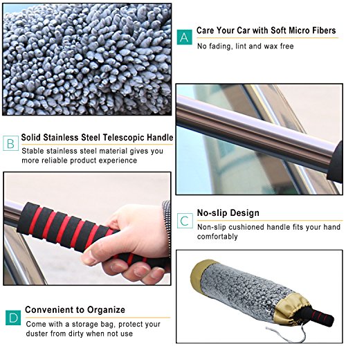 Lecone Car Duster, Multipurpose Microfiber Duster with Long Unbreakable Extendable Handle, Lint Free Vehicle Cleaning Kit for Interior & Exterior Use