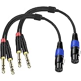 2Pack 6.35mm Dual TRS to XLR Female Cable for Microphone, Mixer, Amplifier, 1.5 FT, Dual 1/4 Male to XLR Audio Cable, Y Splitter Patch Cord, 3-PinXLR to Dual 1/4 TRS Male Converter Adapter Cable