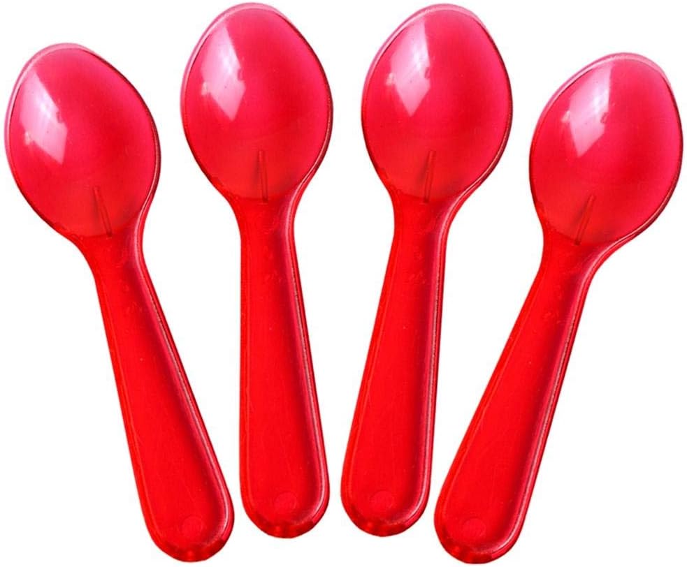 [25 Count] Transparent Red Mini Tasting Spoons - 3 Inch Plastic Sampling Spoons - Small Taster Spoons for Food, Ice Cream or Spices - Frozen Dessert Supplies