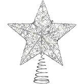 STOBOK Christmas Tree Star Topper Lights,Xmas Tree Glittered Tree-top with Led Party Home Decor,Silver (Silver 3)