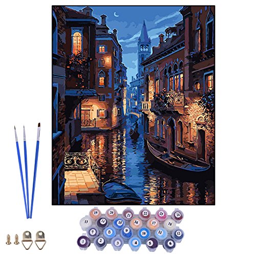 Geboor Diy Oil Painting Drawing with Brushes Paint, Paint by Number Kit for Adults Venice Evening Decoration 40x50CM