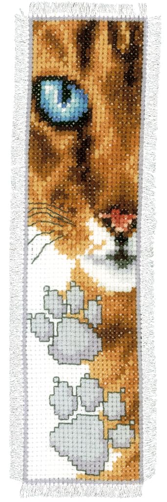 Vervaco Bookmark Cat Footprint Counted Cross Stitch Kit, Multi-Colour