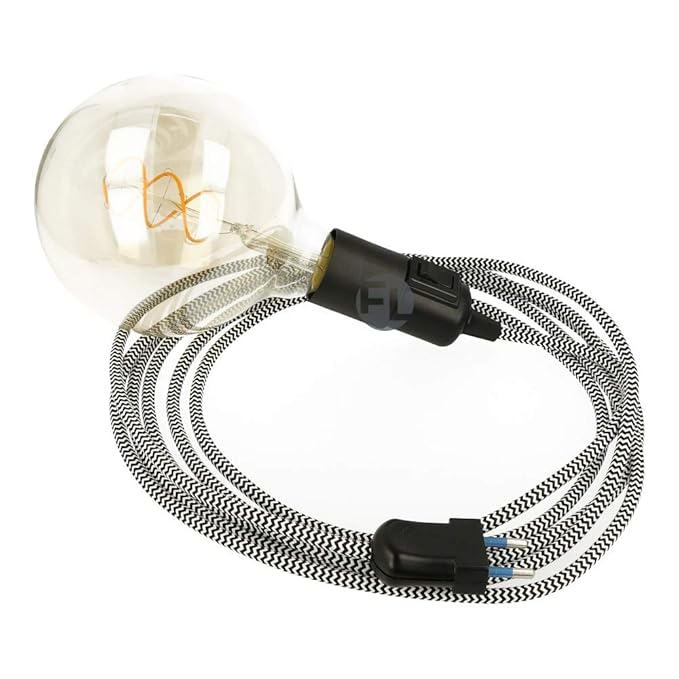 Fassung e27 mit Kabel und Stecker schwarz Textilkabel mit Fassung und Stecker Fassung mit