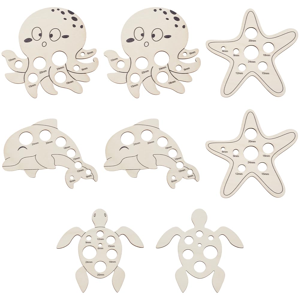 PH PandaHall 8pcs Safety Eye Tool for Amigurumi 4 Style Wood Auxiliary Tool for Attaching Safety Eyes and Washers Octopus Starfish Dolphin Turtle Insertion Tools for Crochet Stuffed Animal Eyes 6-24mm