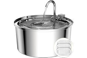 Tomxcute Cat Water Fountain, 3.2L/108oz Automatic Stainless Steel Pet Fountain Dog Water Dispenser, Ultra-Quiet Pump and 3 Replacement Filters & for Cats, Dogs, Multiple Pets