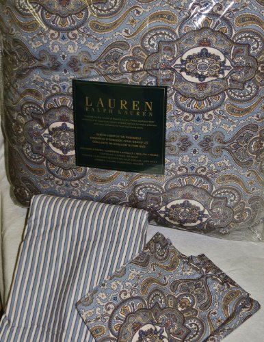 500 Ralph Lauren Colchester Blue Paisley 4 Pc King Comforter Set
