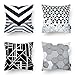 Phantoscope Set of 4 Black Geometric 100% Cotton Throw Pillow Case Cushion Cover 18 x 18 inches 45 x 4cm