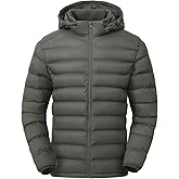TBMPOY Men's Lightweight Puffer Jackets Detachable Hood Water-Resistant Casual Winter Coat Hooded Insulated for Travel Ski