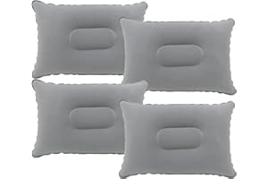 Alovexiong 4 Pack Gray Ultralight Inflatable Pillow Small Squared Flocked Fabric Air Pillow for Beach Hiking,Camping,Traveling,Napping,Desk Rest,Neck &Lumbar Support