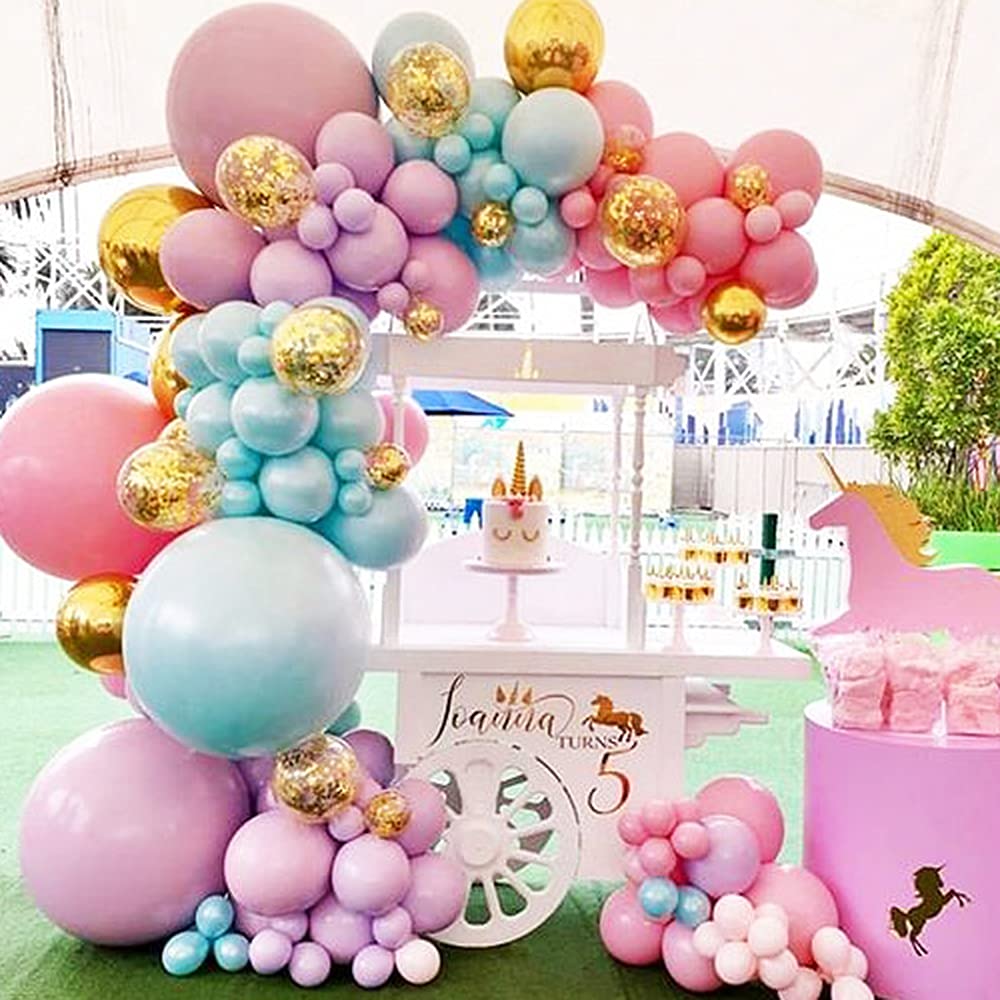 Pastel Balloon Arch Kit, Pink Mint Purple Balloons Garland Pastel Latex Balloons with Gold Confetti Balloons for Birthday Wedding Baby Shower Graduation Party Decorations Recyclable