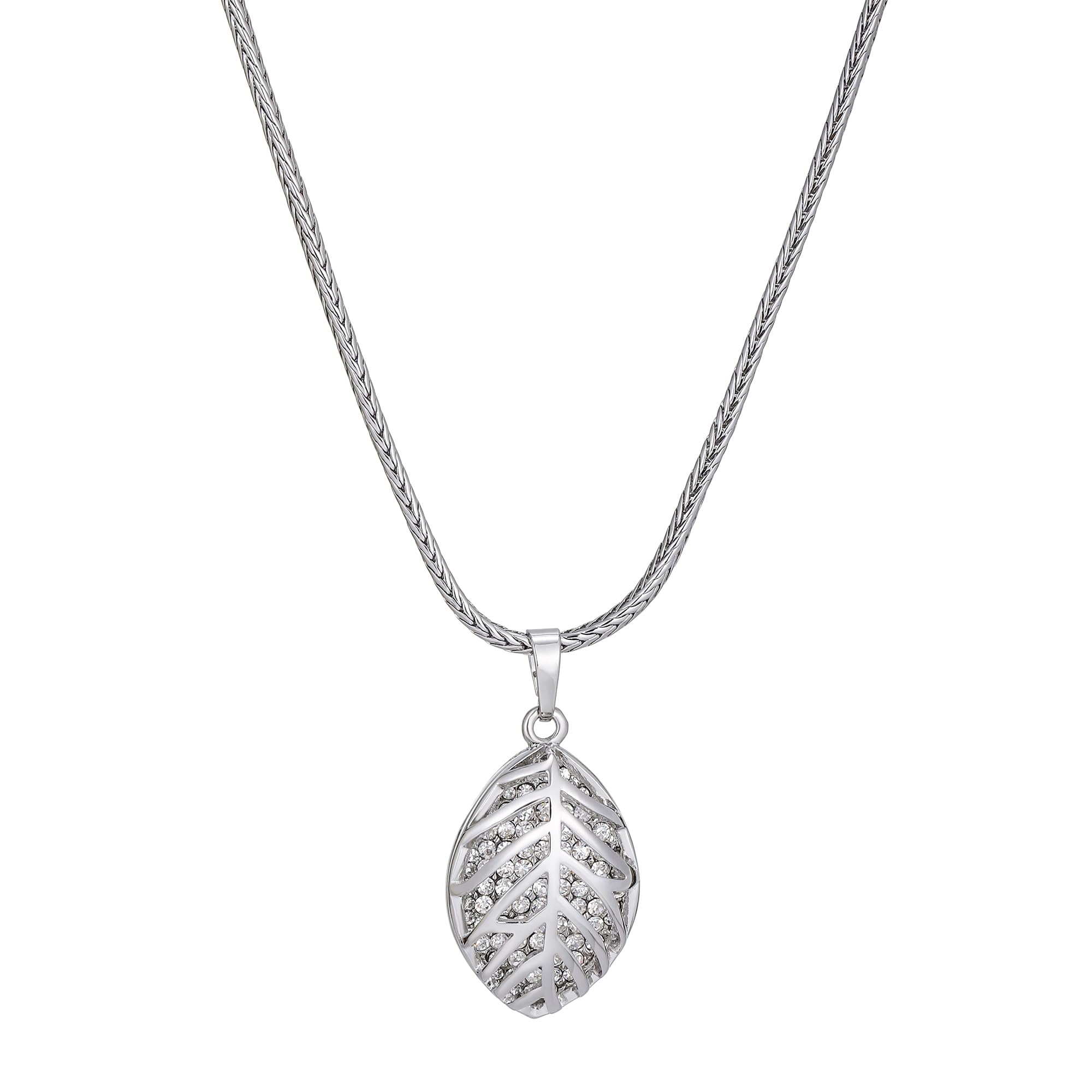 PengJin Long Necklace for Women, Crystal Leaf Shape Pendant Sweater Necklace for Women