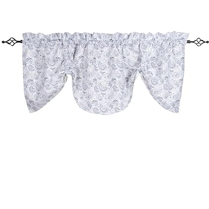 Home Collections by Raghu 72x36 Paisley White-Navy Gathered Valance, 72 x 36