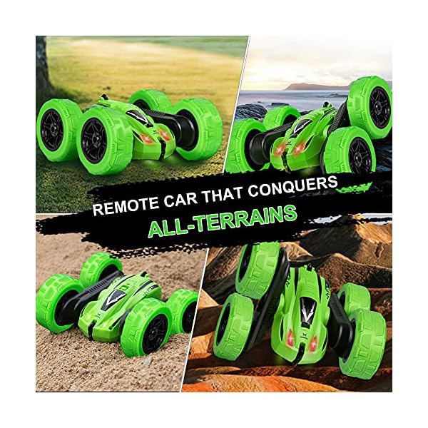 GEEKERA-Remote-Control-Car-4WD-Electric-RC-Race-Stunt-Car-with-Double-Sided-360Spins-Flips-LED-Headlights-High-Speed-Off-Road-Racing-Vehicle-for-Kids-Boys-Girls-Toys-Gifts-Green GEEKERA Remote Control Car, 4WD Electric RC Race Stunt Car with Double Sided 360°Spins Flips, LED Headlights, High Speed…