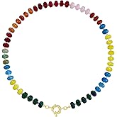 OOYAYA Beaded Necklace for Women, 17 Inch Colorful Rainbow Necklace Boho Bead Choker Necklaces - Natural Stone Necklaces Gift for Women Mom Grandma