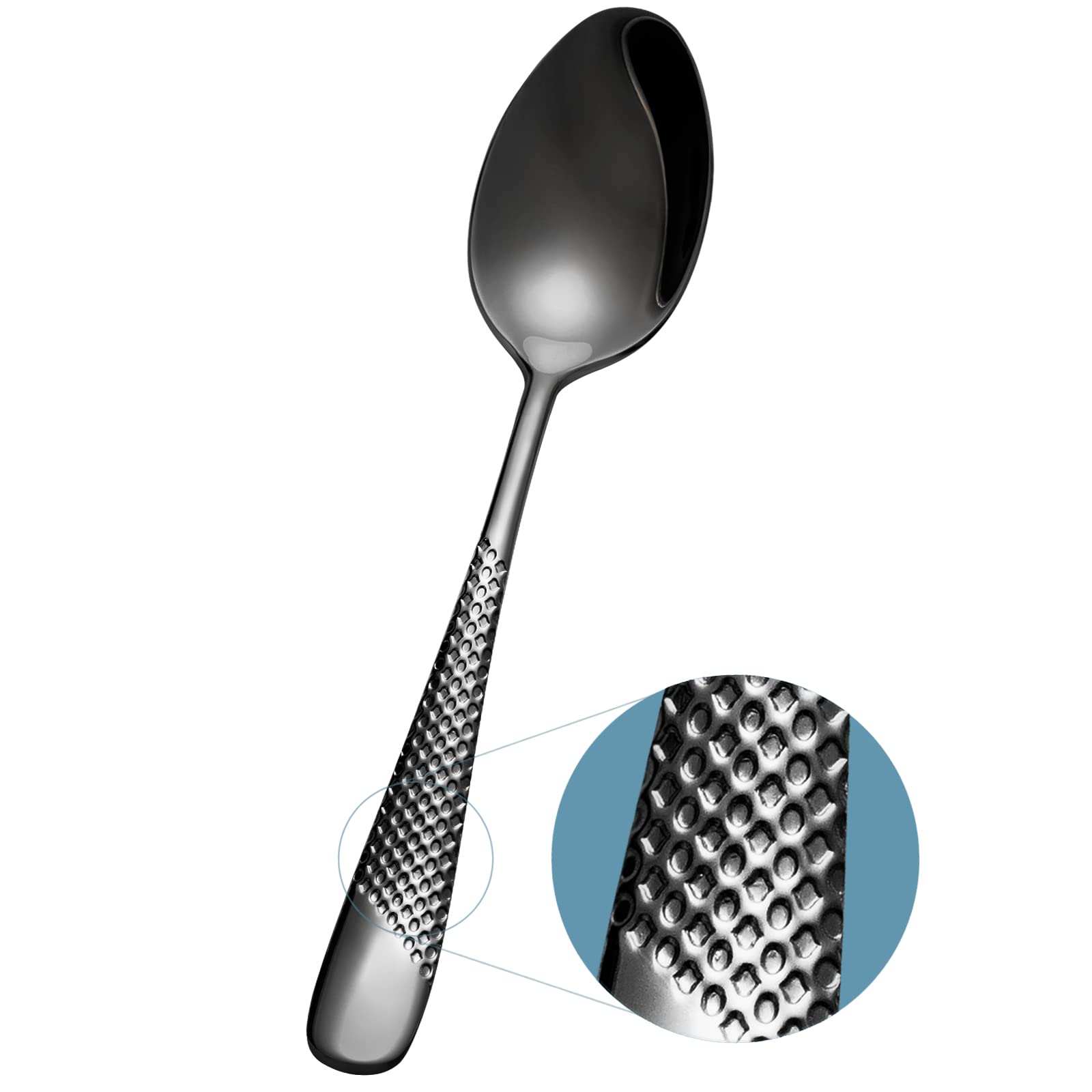 Xideman® Premium Hammered Cutlery Dinner Spoons (20.2cm), 18/10 Stainless Steel Fine Soup Spoons Set of 6, Tablespoons for Home, Kitchen or Restaurant, Dishwasher Safe (Black)