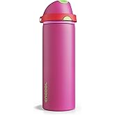 Insulated Water Bottle with Straw - Encool Stainless Steel Water Bottle with Push Button Lid, Leak-Proof & BPA-Free, Keeps Cold for 24 Hours for Sports, Travel, Gym (24 oz, Cerise Pink)