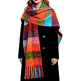 Skdgih Winter Scarf for Women – Chunky Plaid Blanket Shawl Wrap, Soft Tassel Christmas & Valentines Scarf