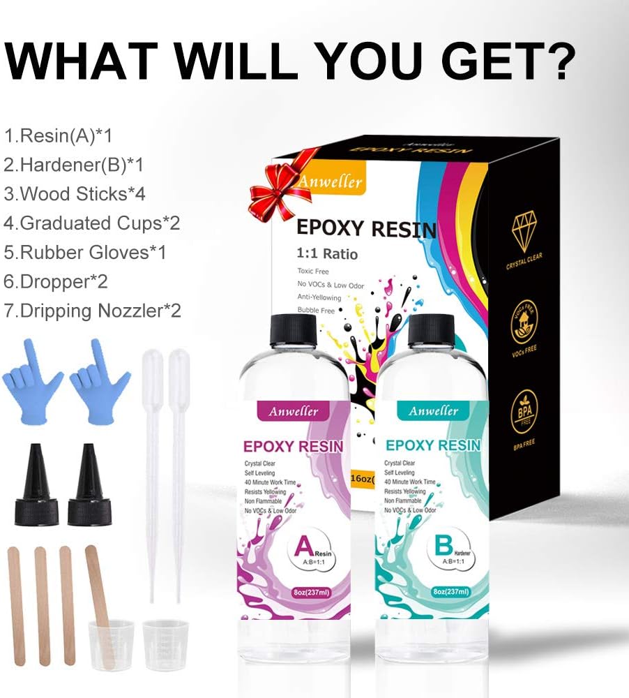 Epoxy Resin Kit, 16oz Epoxy Resin Crystal Clear with Tools Kit for River Table Tops, Art Casting Resin, Jewelry Projects, DIY, Tumbler Crafts, Molds, Art Painting, 1:1 Ratio Mix