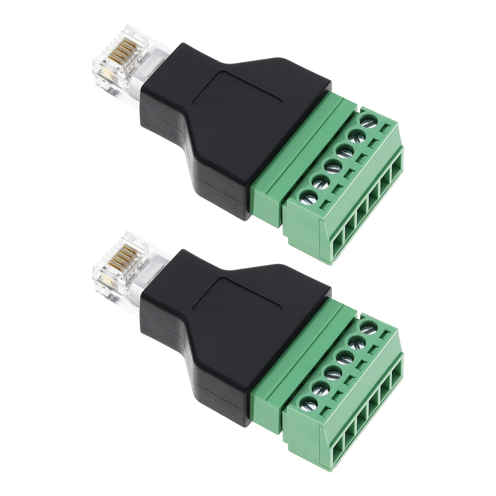 YINETTECH 2PCS RJ12 Audio Adapter Connector Ethernet RJ12 6P6C Male to 6 Pin Screw Terminals Adapter Connector Home Audio Accessories