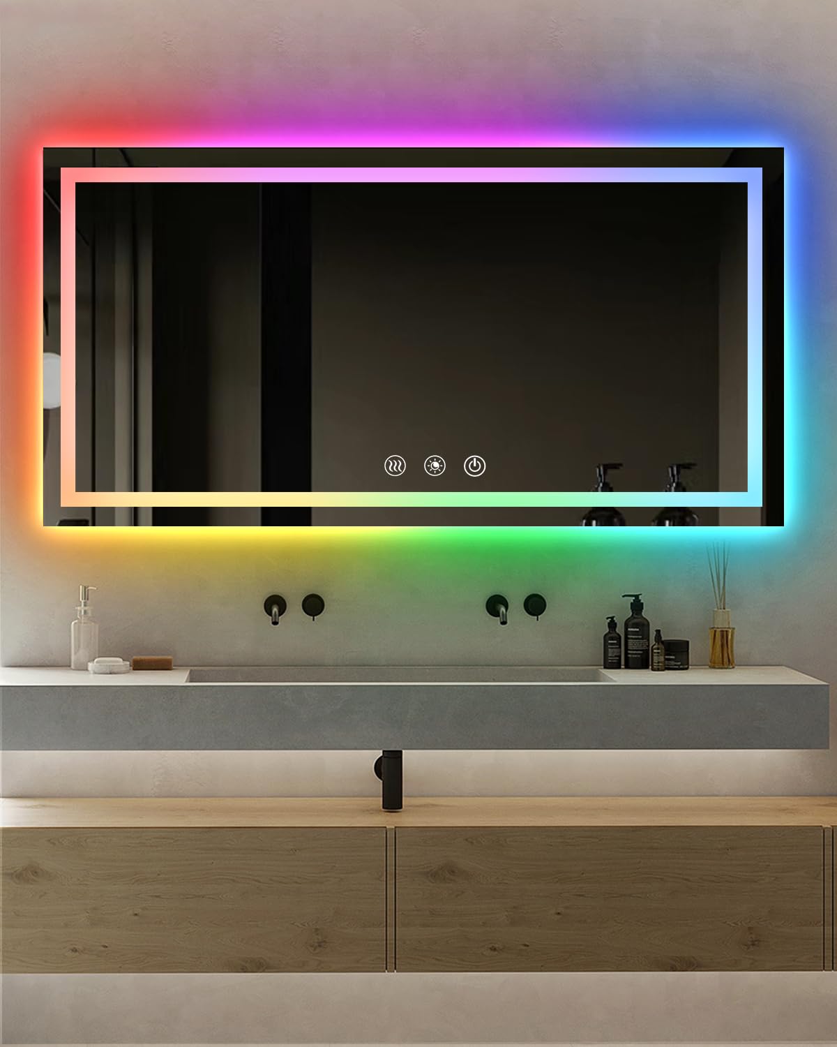 oneup 60x30 Inch Smart LED Bathroom Mirror,RGB Color Changing Bathroom ...