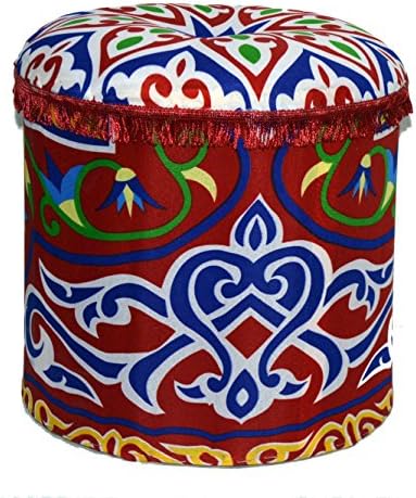Memories Maker Round Printed Pouf, Red