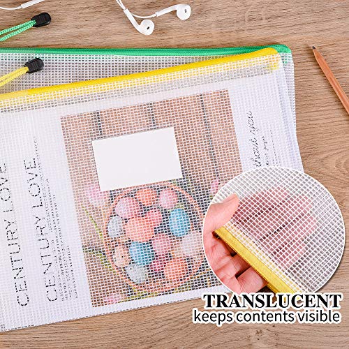 Sooez 20 Pack Mesh Zipper Pouch Document Bag with Label Pocket, Plastic Zip File Document