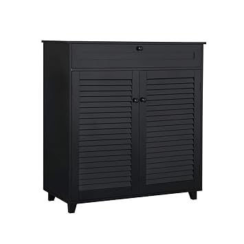 Yaheetech 4 Tier Shoe Storage Cabinet Shoe Rack With Drawer Adjustable Shelf Louvered Door Multifunctional Storage Cabinet For Bedroom Closet Entryway Dorm Room Amazon In Home Kitchen