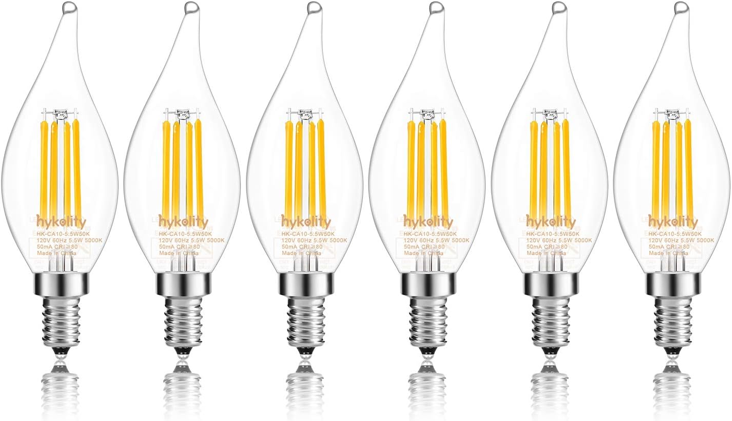 LED Candelabra Bulb CA10 40W Equivalent, E12 Vintage Filament Candle