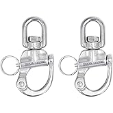 SHONAN Swivel Eye Snap Shackle, Marine Sailboat Shackles, 2 Pack Stainless Steel Swivel Shackles for SCBA Mask Quick Release, Sailing Rigging for Spinnaker Halyard