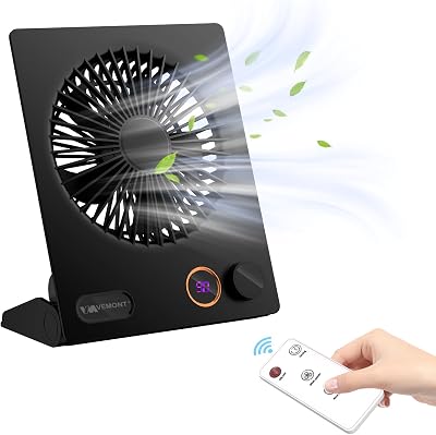 VEMONT Small Desk Fan USB Table Fan 5000mAh Battery 180° Tilt Remote Control