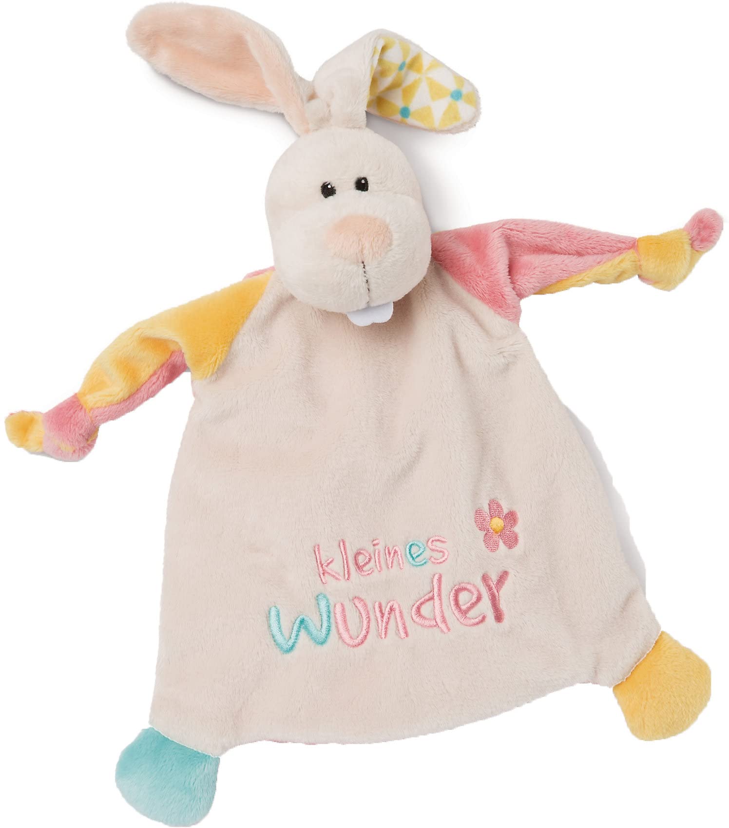 NICI 46733 Rabbit Little Wonder 25 x 25 cm from 0+ Months - Cuddly Blanket for Babies & Toddlers - Baby Cuddly Toy/Cuddle Blanket - Comfort Blanket for Girls and Boys, Beige/Colourful