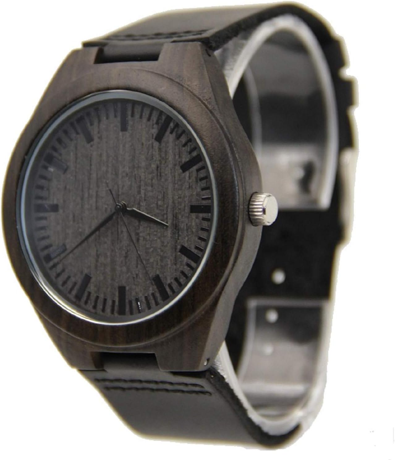 Toppie Wooden watches for men Ebony With black Leather Strap Quartz Movement watch Nature Handmade