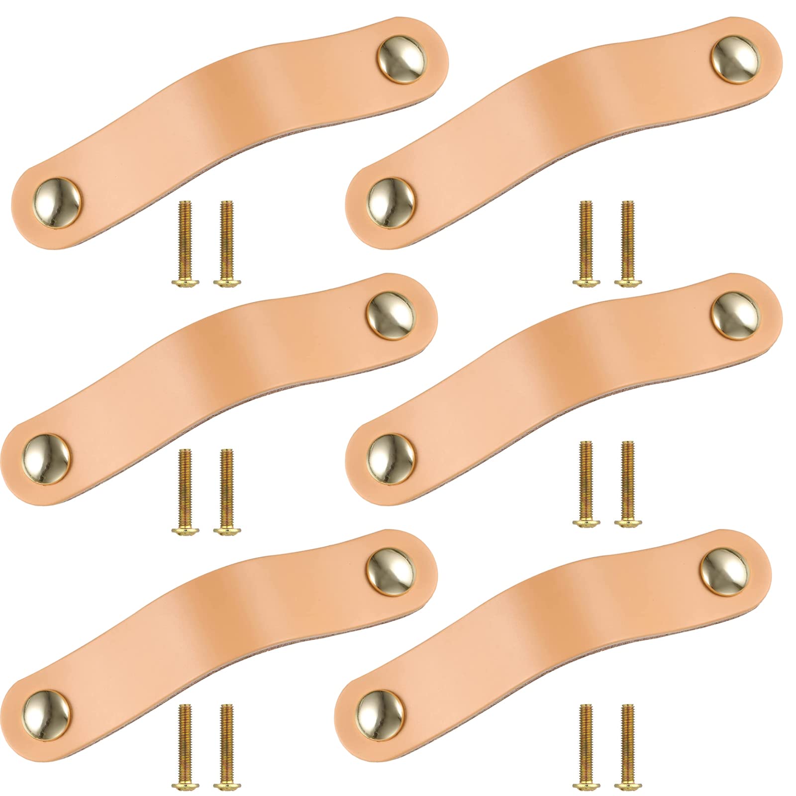 Leather Handles, 6 Pieces Leather Handles, Leather Furniture Handle with 12 Screws, Leather Cabinet Pulls Knobs for Drawers, Leather Handle for Furniture Accessory, Wardrobe, Drawer, Door