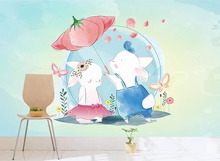 Peinture Murale 3D Décoration D'Intérieur Salon Chambre Fond Mur Mignon  Dessin Animé Lapin Enfant Diy Papier Peint Tissu En Soie 250 (L) X175 (H)  Cm: Amazon.fr: Bricolage