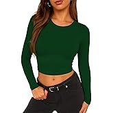 ForeFair Womens Crew Neck Long Sleeve Crop Top Tight Going Out Tops Fitted Fall Y2K Basic Shirts