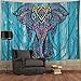 Elephant Tapestry Vintage Blue Old Wooden Plank Tapestry Wall Hanging Bohemian Mandala Tapestry Psychedelic Wall Tapestry Watercolor Hippie Indian Tapestry Decor(Blue Elephant,51.2