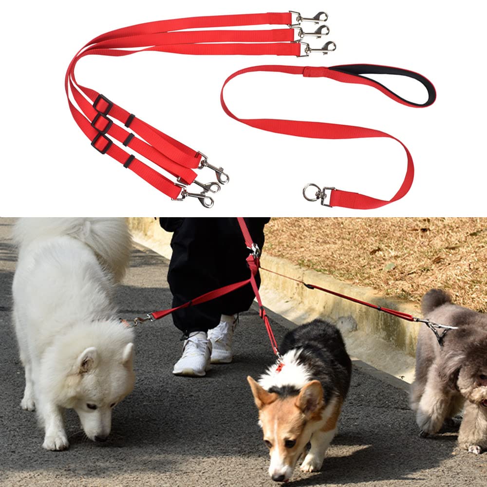 DZOZO 3 in 1 Dog Leash 3 Way Dog Leash Multi Pet Leads Adjustable Triple Dog Coupler Traction Rope Nylon Traction Rope Dog Training Leash for Walking One, Two, Three Dogs