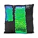 Fengheshun Reversible Sequins Mermaid Pillow (Filled) 40×40 cm Magical Color Changing Indoor Decorations (Black+Green), Children's Day Gift