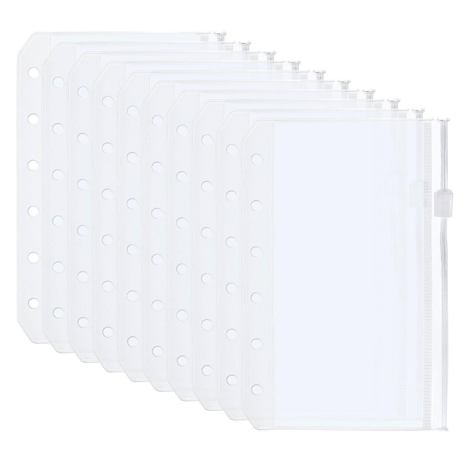 PATIKIL A6 Binder Pocket, 10 Pack PVC Zipper 6 Holes Binder Pouch Folders Document Waterproof Filing Storage Loose Leaf Bags for 6-Ring Notebook Binder, Clear