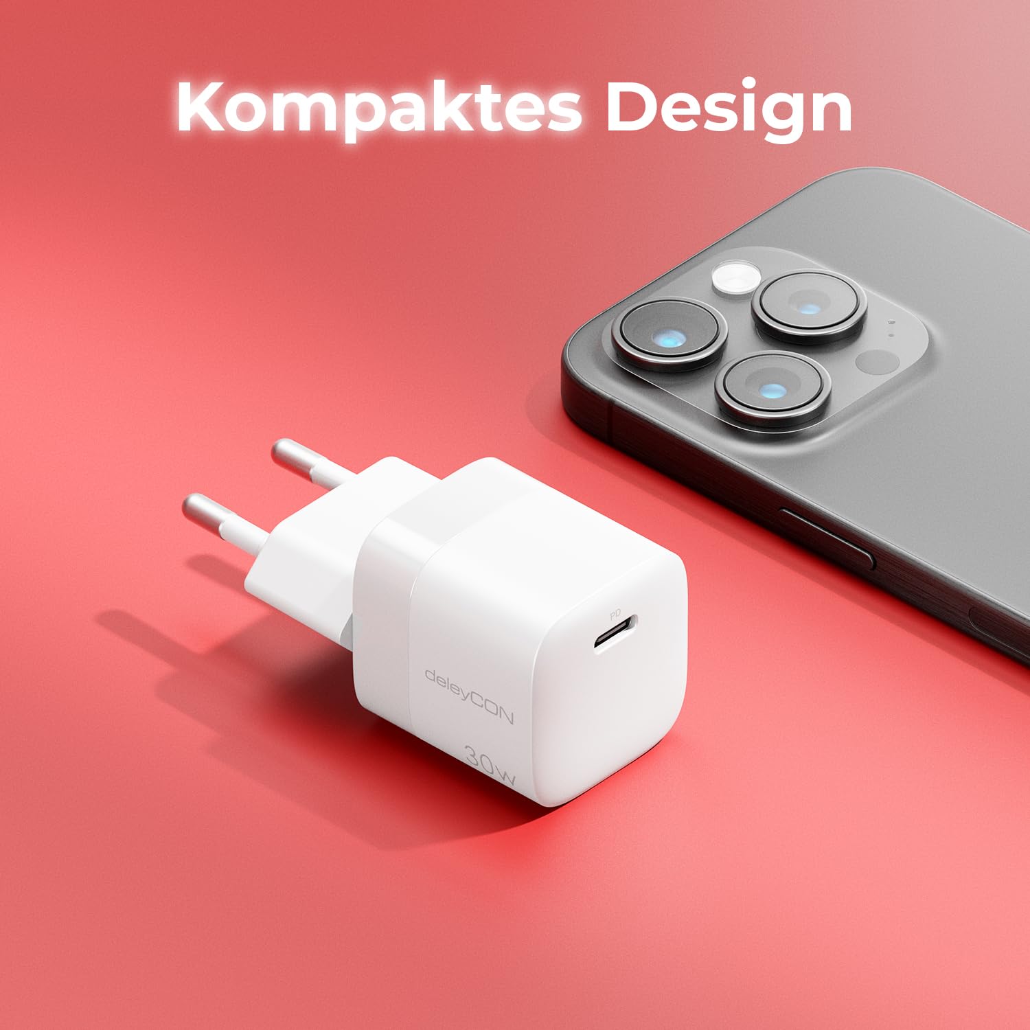 deleyCON USB C Ladegerät (Kompaktes 30W Schnellladegerät) USB-C Netzteil für Apple iPhone 17, 16, 15, Pro, Pro Max, iPad, AirPods 4, Airpods Max, Watch, Galaxy S25/S24, Handy, Charger - Schwarz 4