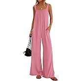 KIRUNDO Summer One Piece Jumpsuits For Women 2025 Casual Loose Button Sleeveless Romper Knit Wide Leg Overalls With Pockets