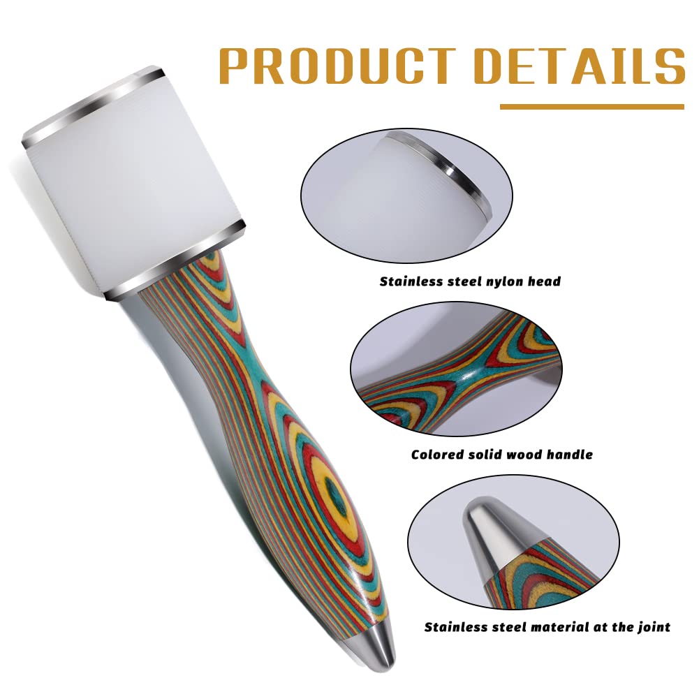 DIUDUS Leather Working Mallet, Leather Mallet Leather Carving Hammer, Leather Maul Nylon Straight Head Comfortable Wooden Handle Hammer DIY Leatherworking (Colorful/Water-Rippled)