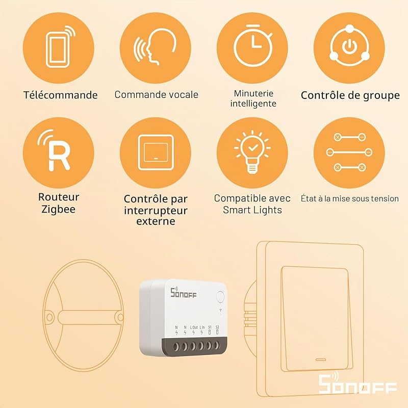 Zigbee interrupteur Intelligent ZBMINIR2, Fonctionne Avec Alexa, Google Home, NéCessite Une Passerelle Zigbee, NéCessite Un Fil Neutre