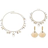 Seashell Belt Sea Shell Earrings Vacation Jewelry for Women Beach Jewelry Set Shell Charm Necklace Waist Chain Belt Mermaided Starfish Bracelet Belly Chains for Women Seashell Dress Beachy Stuff