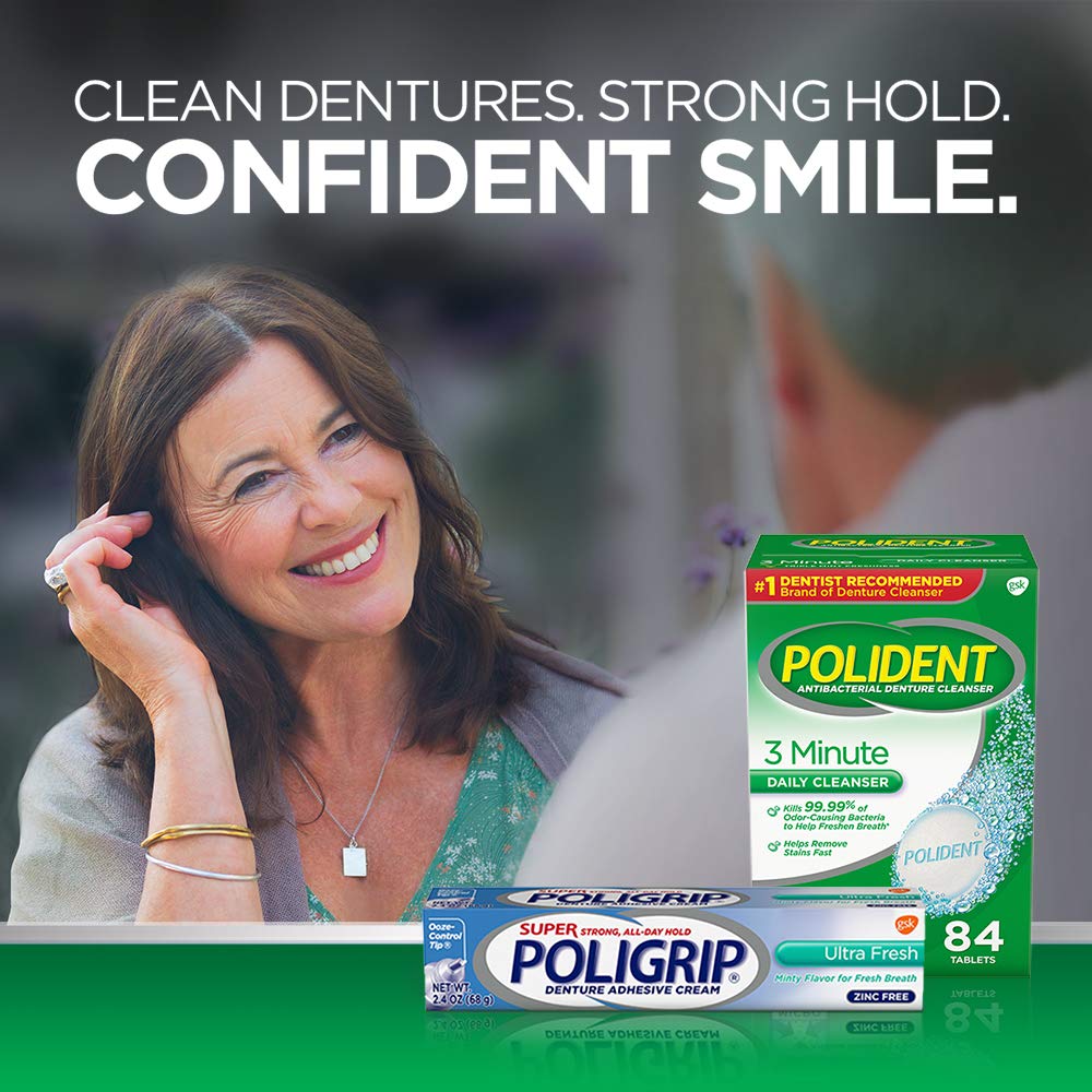 Super Poligrip Ultra Fresh Mint Flavor Zinc Free Denture Adhesive Cream, 1.4 ounce : Denture Adhesive Creams : Beauty