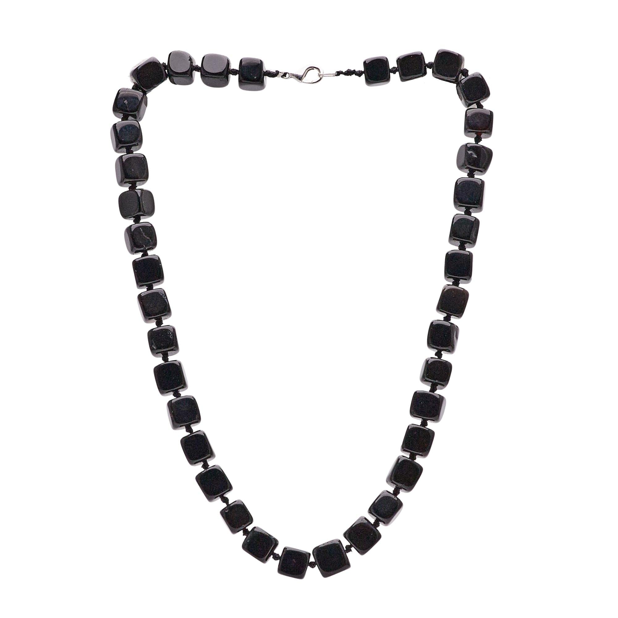 Treasure Bay Stunning 12mm Natural Gemstone Beaded Necklace for Women (Black Agate)