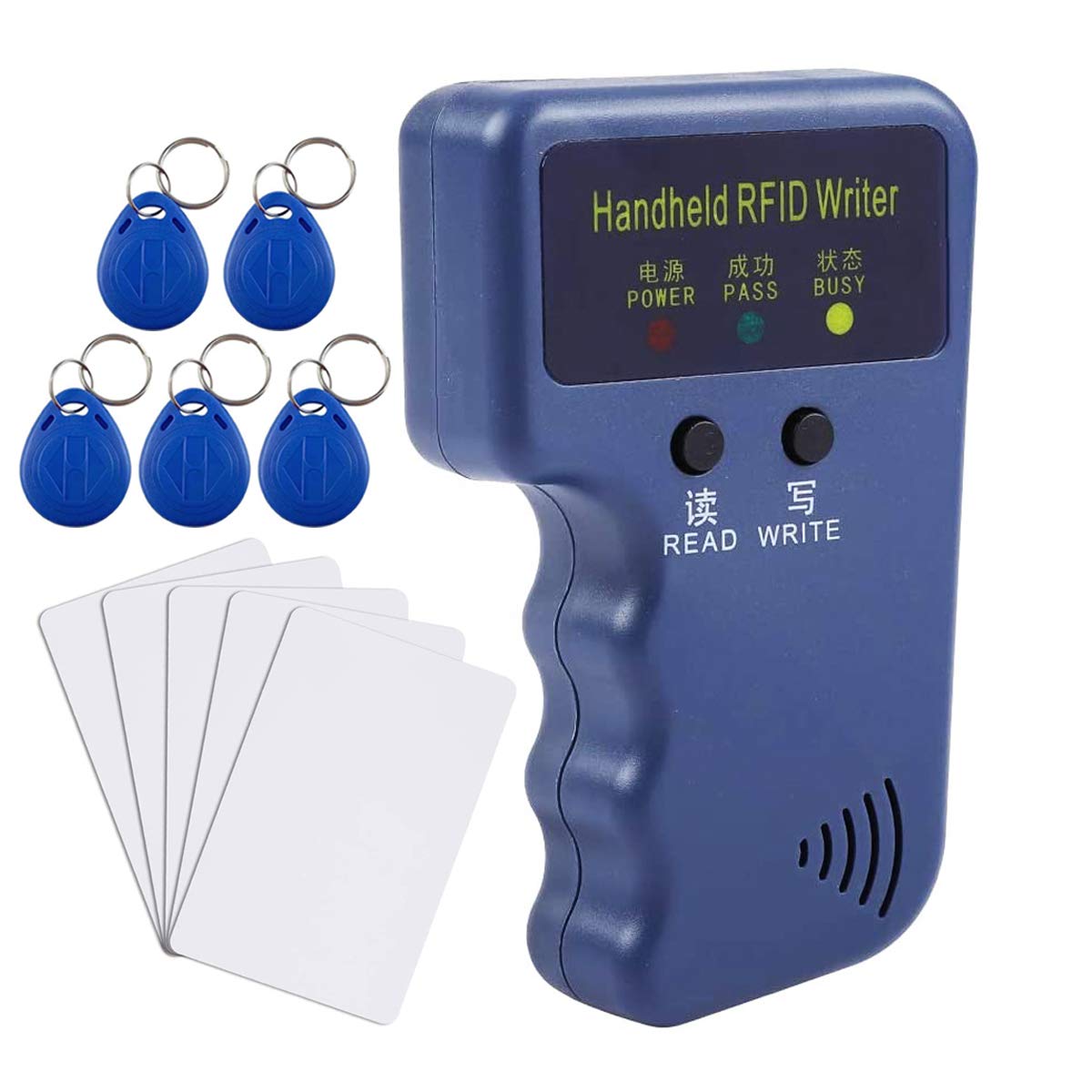 TO BE SECOND JASAG Upgraded 125KHz Access Control Cards Duplicator, Handheld RFID Reader Writer Copier, 125KHz EM4100 Card Cloner, with 10pcs Writable EM4305 T5577 Key Cards, NOT for 13.56MHz, Blue