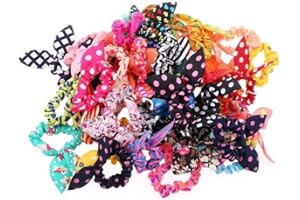 AKOAK 20 Pcs Per Pack Lovely Baby Girl's Rabbit Ear Hair Tie Bands Polka Dot Leopard Trip Ponytail Holder